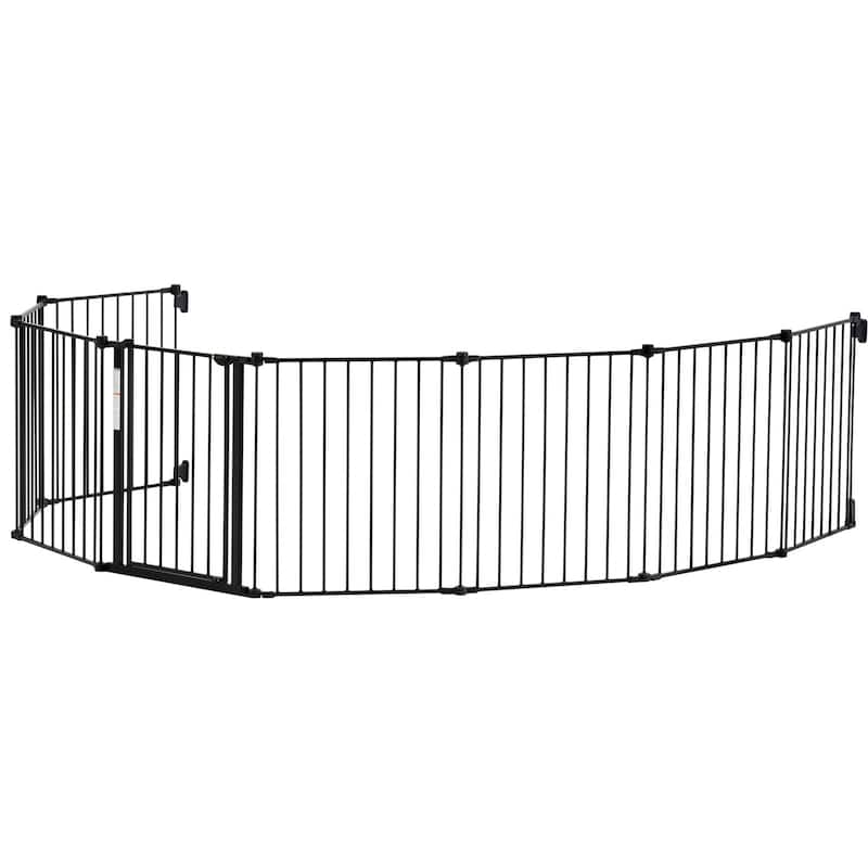 28-Inch-High Adjustable Black 8 Panels Steel 192 Wide Baby Gate Secure for Babies or Pets - 192"W x 28"H