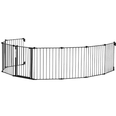 28-Inch-High Adjustable Black 8 Panels Steel 192 Wide Baby Gate Secure for Babies or Pets - 192"W x 28"H