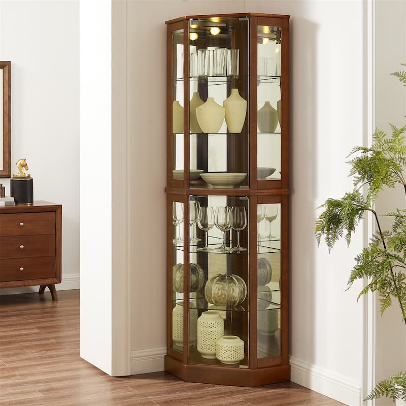 6 Shelf Corner Curio Display Cabinet with Lights