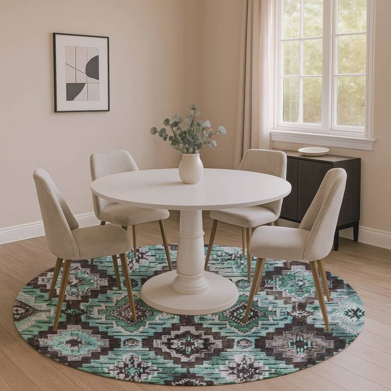 Premium Washable Super Soft Boho Global Mayfield Rug - Teal - 8' x 8'