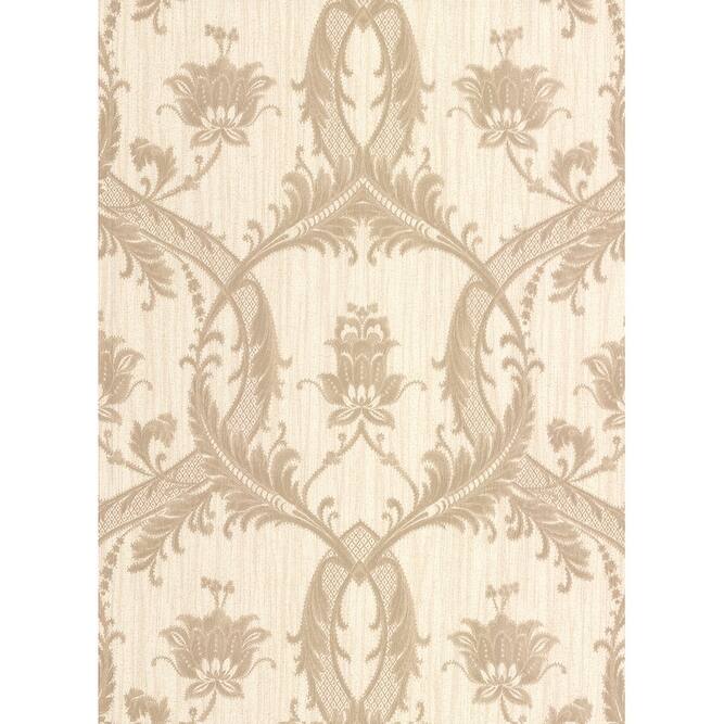 Brewster Vignole Beige Damask Wallpaper - 20.5in x 396in x 0.025in