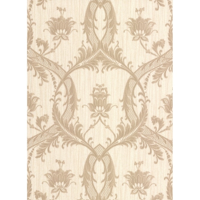 Brewster Vignole Beige Damask Wallpaper - 20.5in x 396in x 0.025in