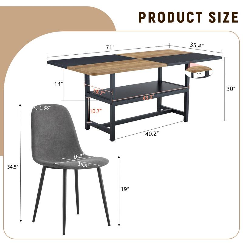 Minimalist Dining Table Center Table with Storage Shelf, Dark Gray Linen Dining Chairs Side Chairs Accent Chairs