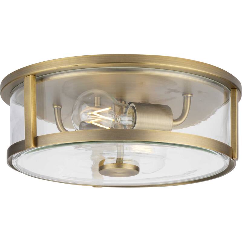 Progress Lighting P350253 Gilliam 2 Light 13" Wide Flush Mount Drum - Vintage Brass