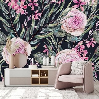 Dark Wallpaper with Pink Flowers Peel and Stick and Prepasted - Bed ...