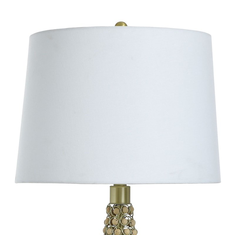 Medero Beaded Table Lamp - Fir Wood Beaded and Matte Gold Body - Off-White Shade
