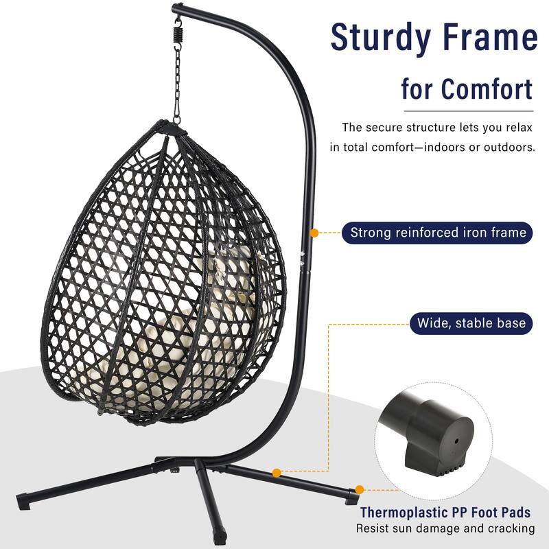 Durable Hanging Hammock Chair with Stand and Removable Cushion