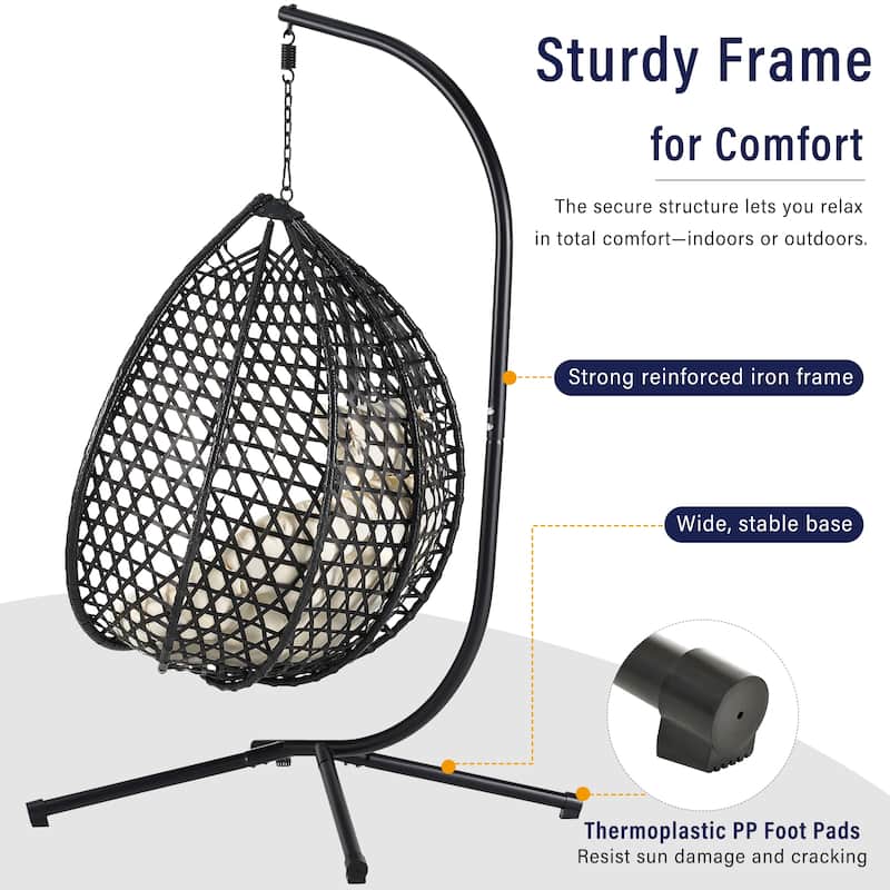 Sturdy Hammock Chair with Stand, Durable Hanging Egg Chair with Rattan Weaving,Comfortable chairs with Soft Removable Cushion