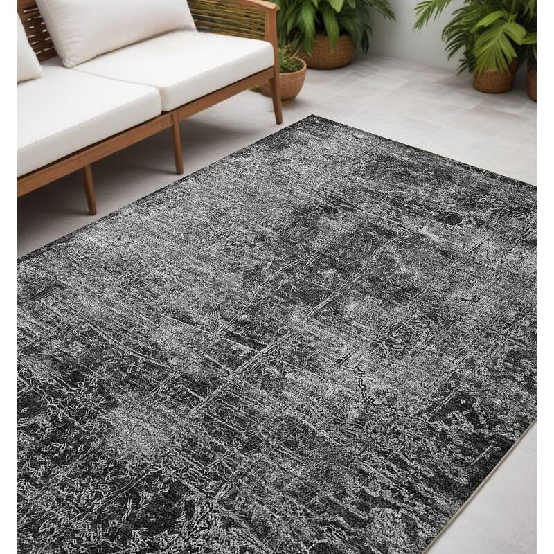 Alrim Modern Art-Inspired Weather Resistant Timeless Fusion Outdoor Rug - 5' X 8' - Grey