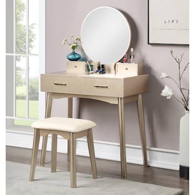 Contemporary Wood Vanity and Stool Set for Bedroom