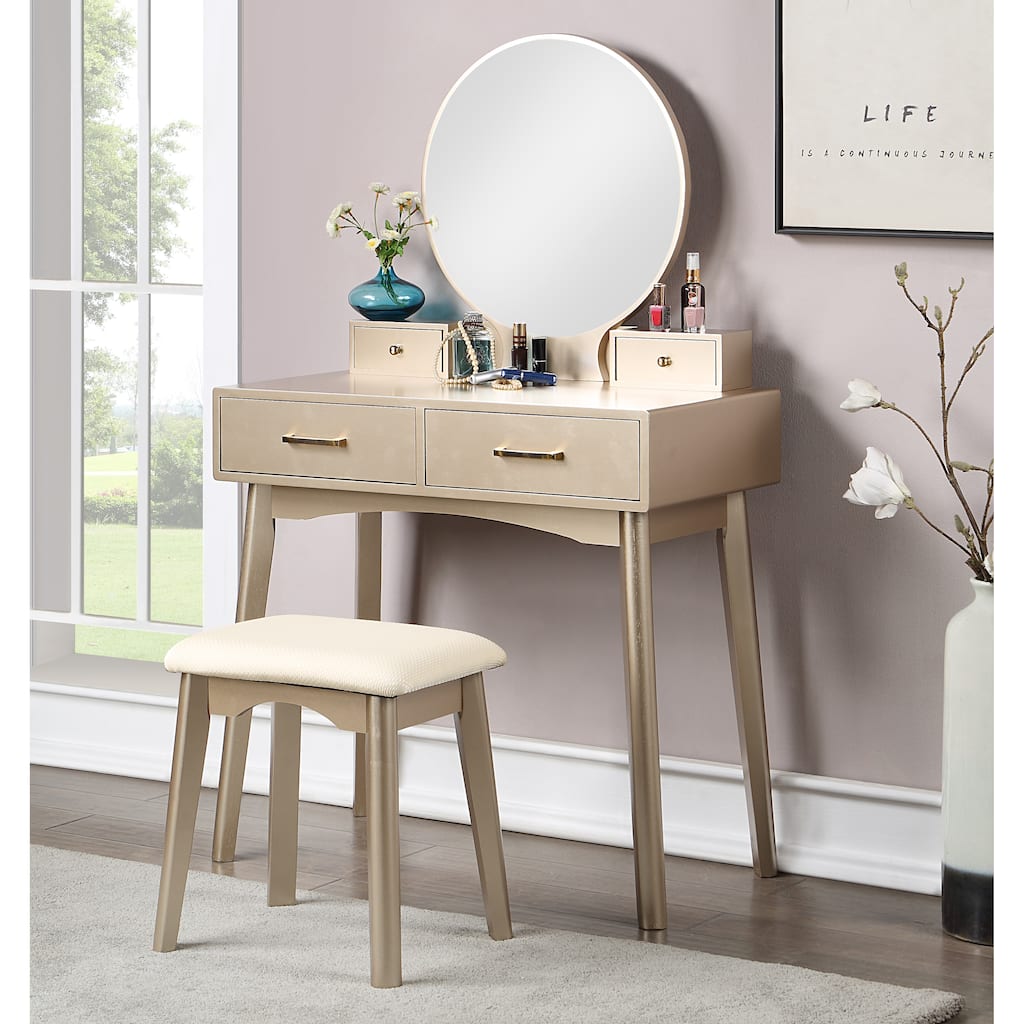 Contemporary Wood Vanity and Stool Set for Bedroom