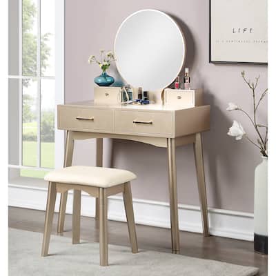 Roundhill Furniture Liannon Contemporary Wood Vanity and Stool Set