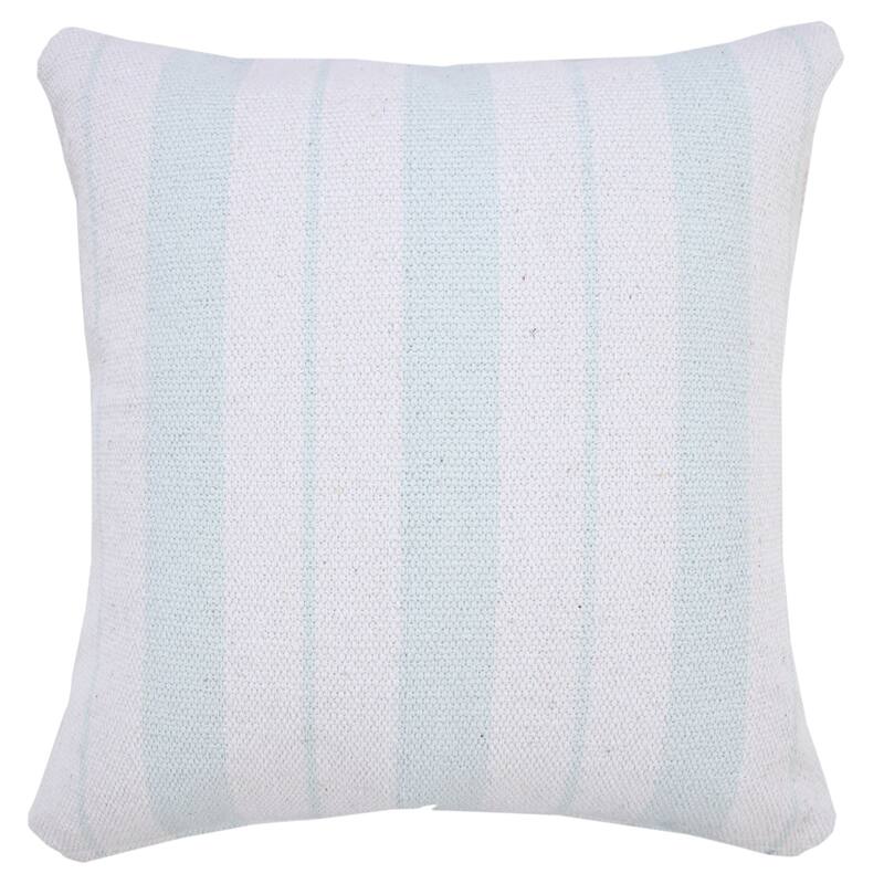 20" Blue and White Striped Pattern Square Throw Pillow