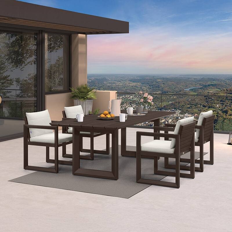 PURPLE LEAF Caesar Outdoor Dining Set Aluminum Luxury Patio Furniture with Olifen Removable Thick Cushion and Pillow-Bronze - 5-Piece（220）