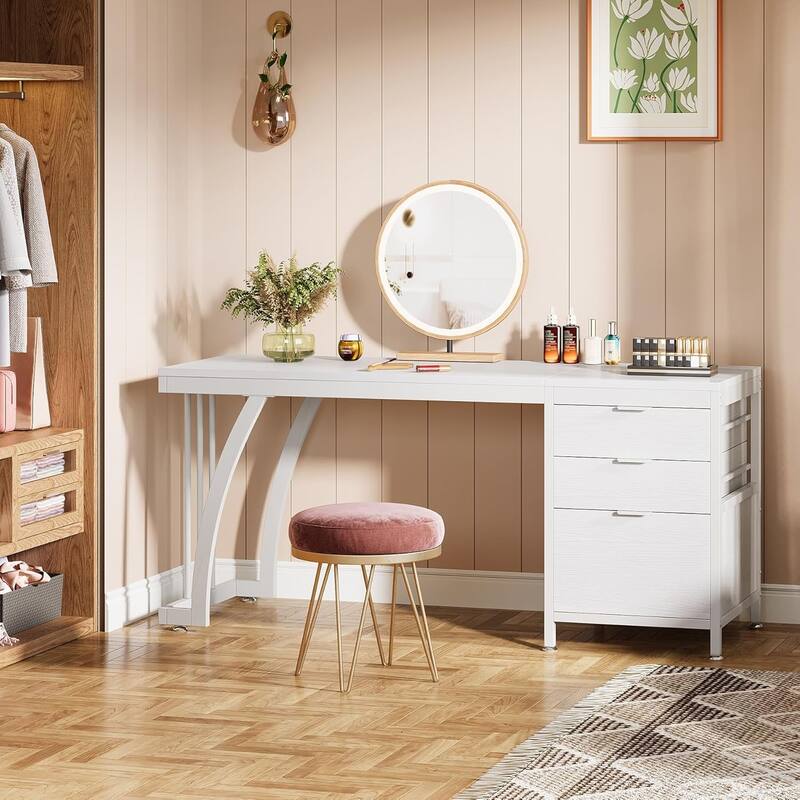 Vanity Desk 59" Dressing Table, Chic Makeup Desk with 3 Reversible Drawers for Bedroom, Home Room