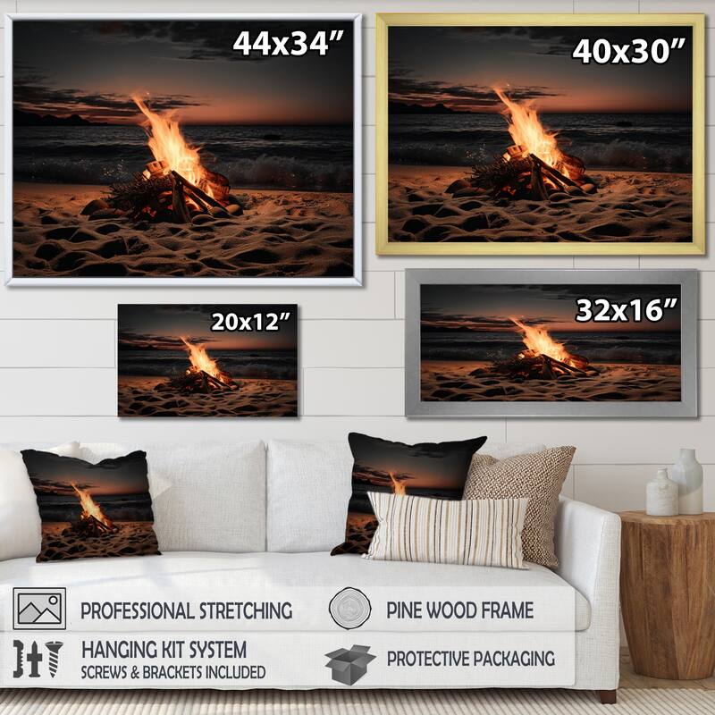 Designart "Beachside Fir At Sunset II" Nautical & Beach Framed Canvas Art Print