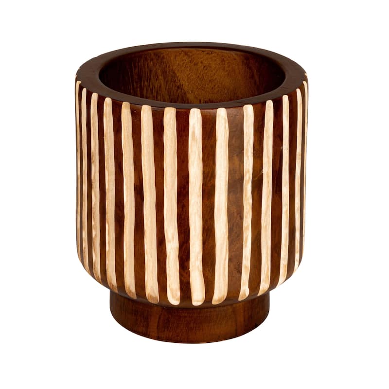 Hand-Carved Wood Planter - Walnut