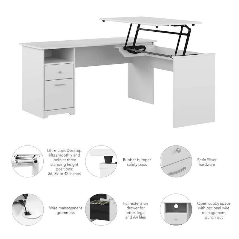 60W 3-position L-shaped Sit to Stand Desk by Bush Furniture