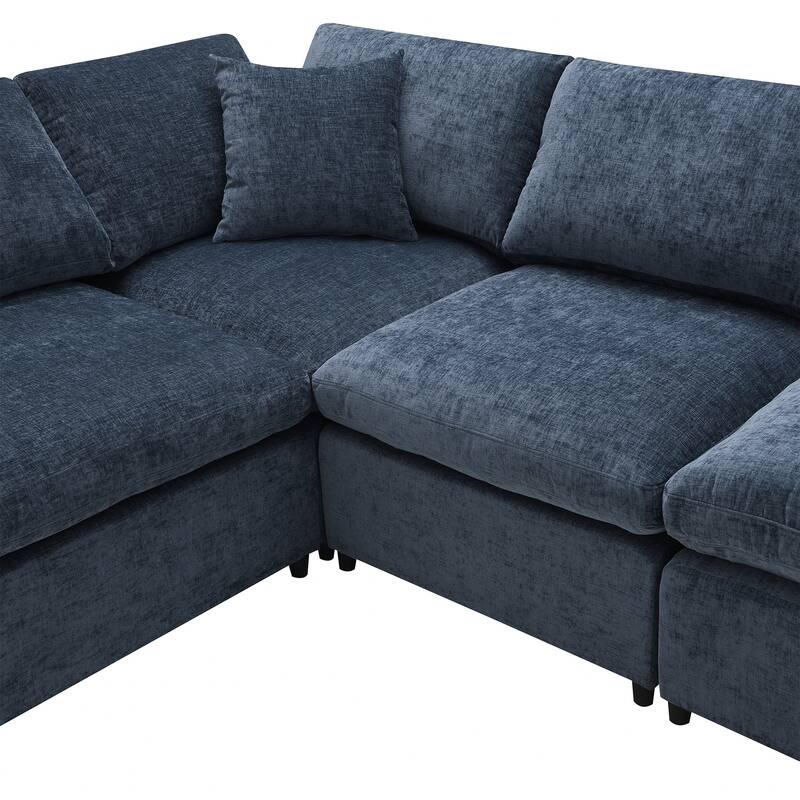 130" Chenille Modular Cloud Sofa with Ottoman, U-Shaped 6-Seater, 330lb Capacity