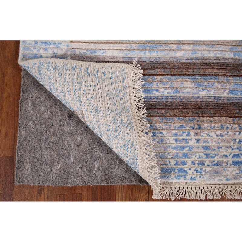 Striped / Modern Abstract Foyer Rug Hand-Knotted Wool Carpet - 2'8" x 4'7"