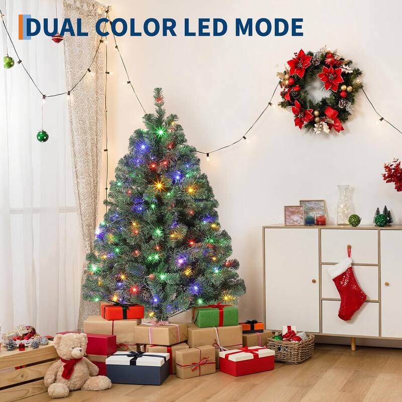 Pre-Lit Artificial Spruce Christmas Tree with White Lights, Unlit Hinged Design