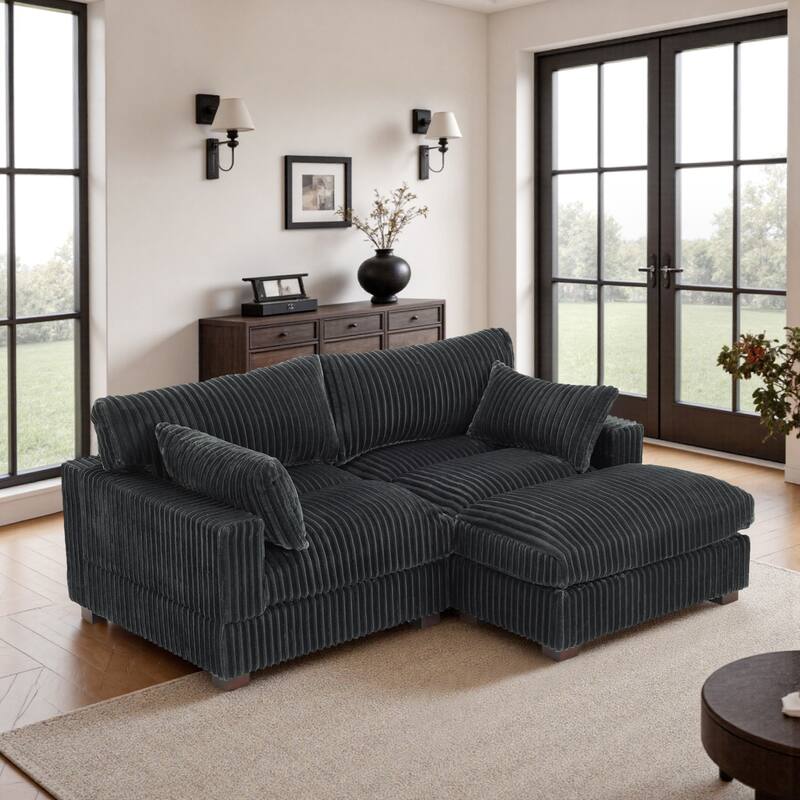 Upholstered Plush Flannel Modular Sectional Sofa with Pillows,Ajustable Headrest