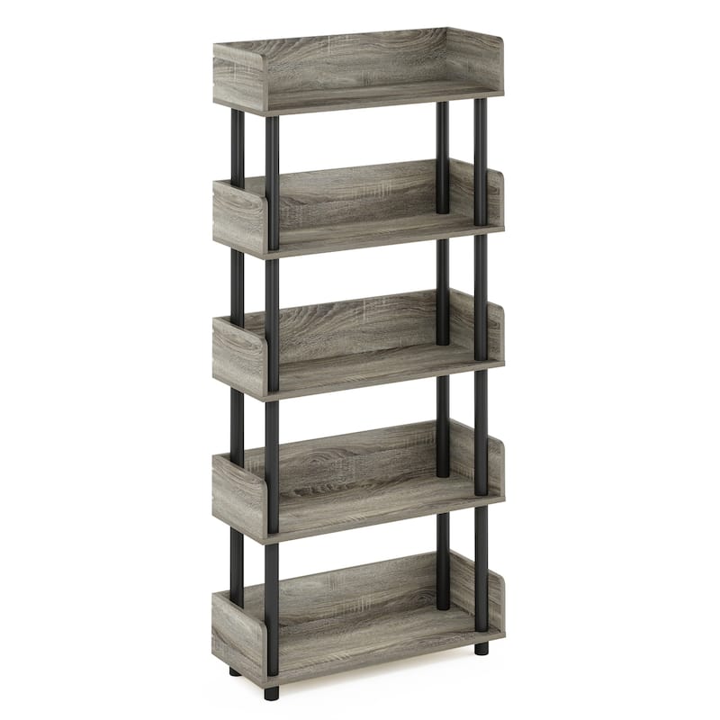 5 Tiers Wood Household Shelving Unit in French Oak/Black (23.62 in. W x 52.6 in. H x 9.21 in. D) - 23.62