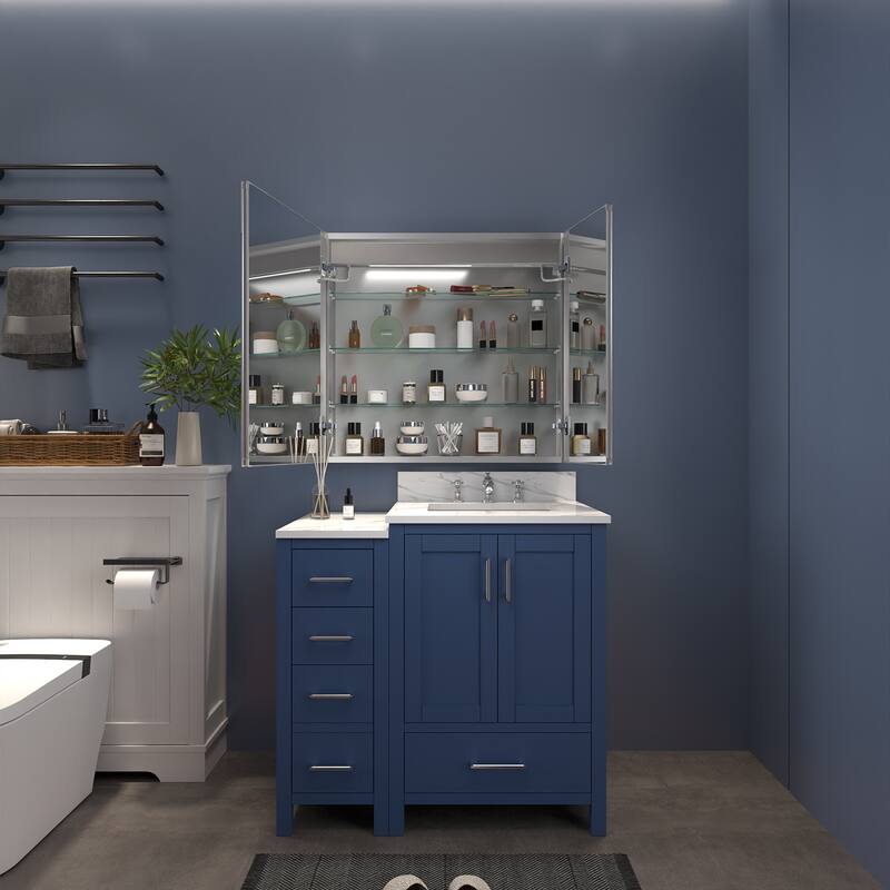 ExBrite 36" x 30" LED Lighted Bathroom Medicine Cabinet with Mirror,Recessed or Surface Mount,Defog