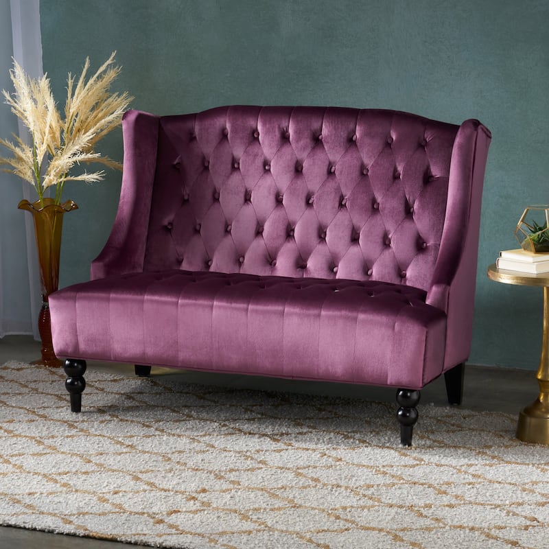 Velvet Button Tufted High Wingback Loveseat Sofa - Raisin
