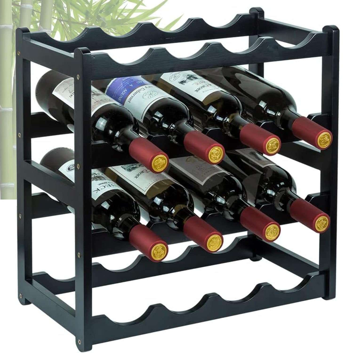 4 Tiers 16 Bottle Wine Rack, Bamboo Wine Rack