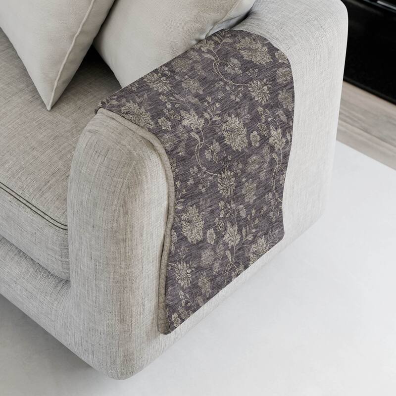 Premium Machine Washable Traditional Floral Sherpa Throw Blanket - Taupe - 4'2" x 5'10"