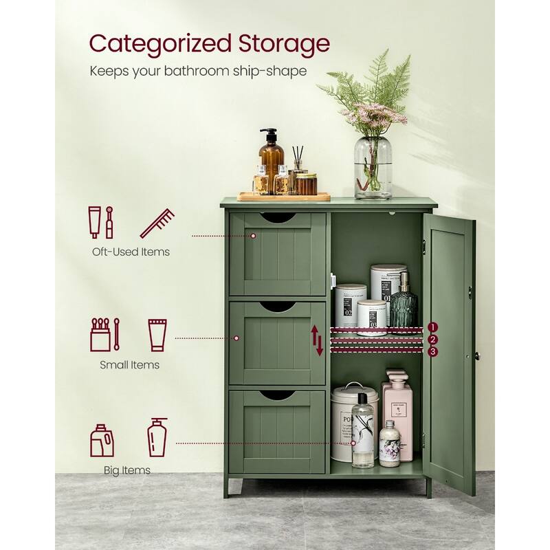 Forest Green MDF Bathroom Cabinet with Adjustable Shelf Beadboard Design - 11.8"D x 23.6"W x 31.5"H