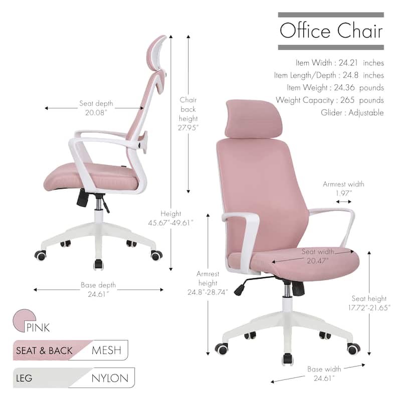 Porthos Home Cory Swivel Office Chair, Tall Mesh Back, Height Adjustable Seat