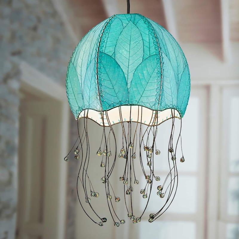 Eangee Handmade Jellyfish Pendant, Cocoa Leaves Shade, 15 x 15 x 35 in. - 15 x 15 x 35