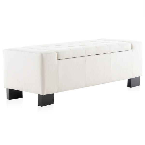 Shop Black Friday Deals On Belleze 51 Rectangular Tufted Storage Faux Leather Ottoman Bench Overstock 21868280