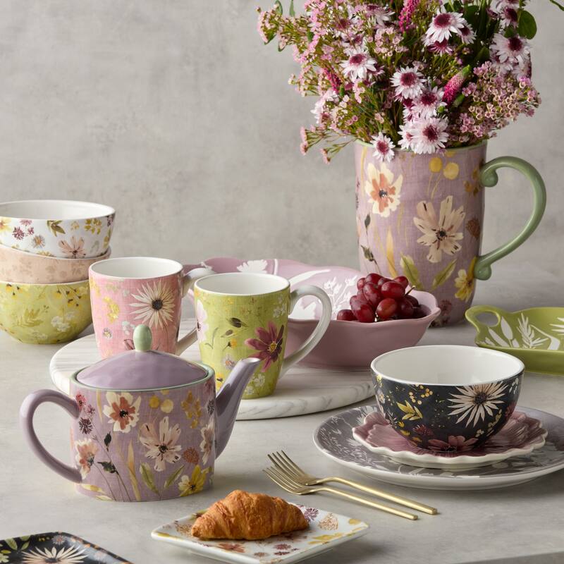 Certified International Wildflowers 6" Canape/Luncheon Plates, Set of 4 Assorted Designs - 6.00"L x 6.00"W x 0.50"H