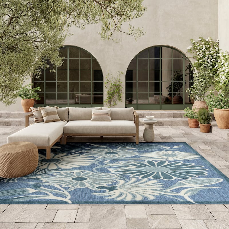 Nourison Aloha Indoor/Outdoor Floral Area Rug - 7'10" x 10'6" - Blue