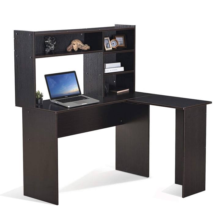 Ivinta Wood L Shaped Computer Desk with Hutch Modern Corner Gaming Desk