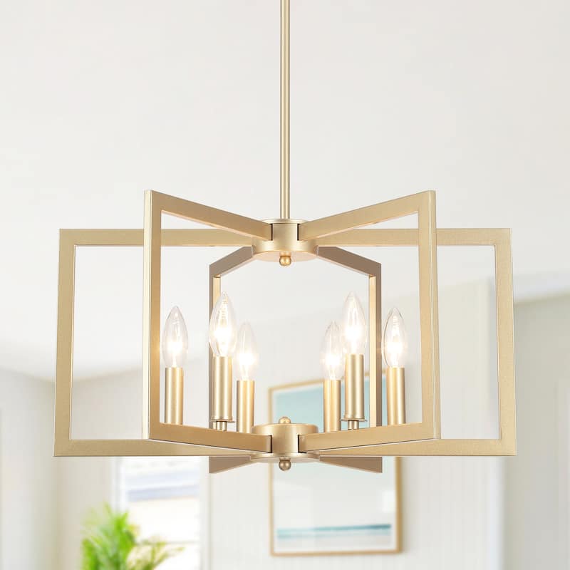 6-Light Candlestick Hanging Linear Foyer Chandelier Lighting for Dining Room Kitchen Island - Gold
