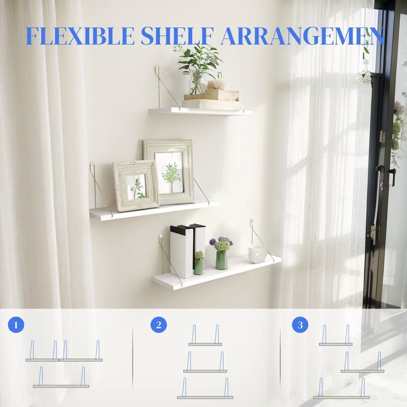 Floating Shelves for Wall with Silver Metal Brackets White for Bedroom Living Room - 23.62 x 5.91 x 5.91 inch