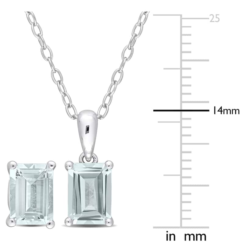 Miadora 2-7/8ct TGW Emerald-Cut and Octagon Aquamarine Set of Necklace and Earrings Sterling Silver