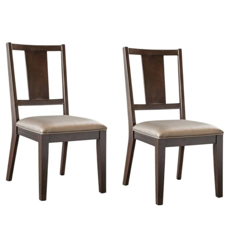 Witzy Side Dining Chair Set of 2, Dark Brown Solid Poplar Wood, Gray
