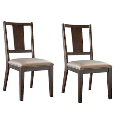 Witzy Side Dining Chair Set of 2, Dark Brown Solid Poplar Wood, Gray
