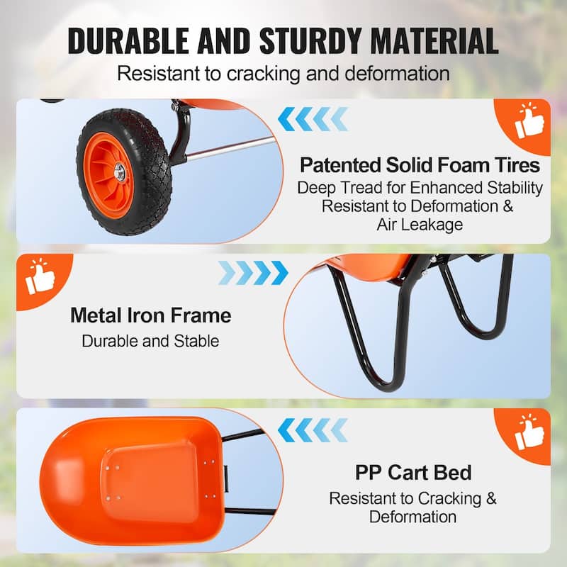 Orange Dual-Wheel Garden Cart 397lbs Dump Wheelbarrow PU Tire 10" - 36.22 x 24.8 x 10.24 in
