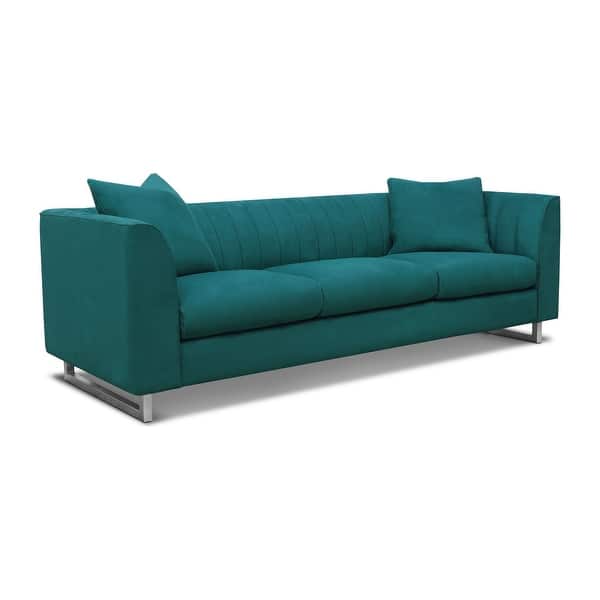 slide 1 of 14, Remy Modern Leather Couch with Channel Tufted Back