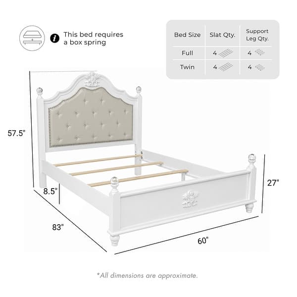 dimension image slide 1 of 2, Furniture of America Marais Glam White Solid Wood Tufted Nailhead Panel Bed