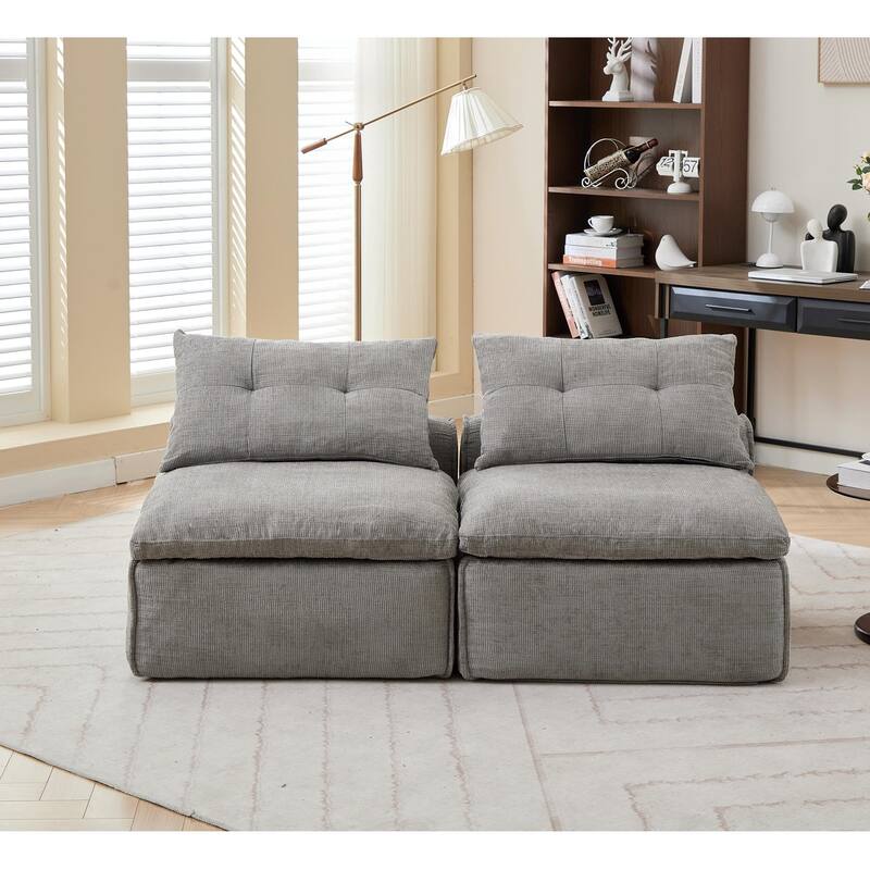 Armless Modular Upholstered Sofa with Lumbar Pillow, Compact Chenille Fabric Sofa Chair for Apartment Small Spaces