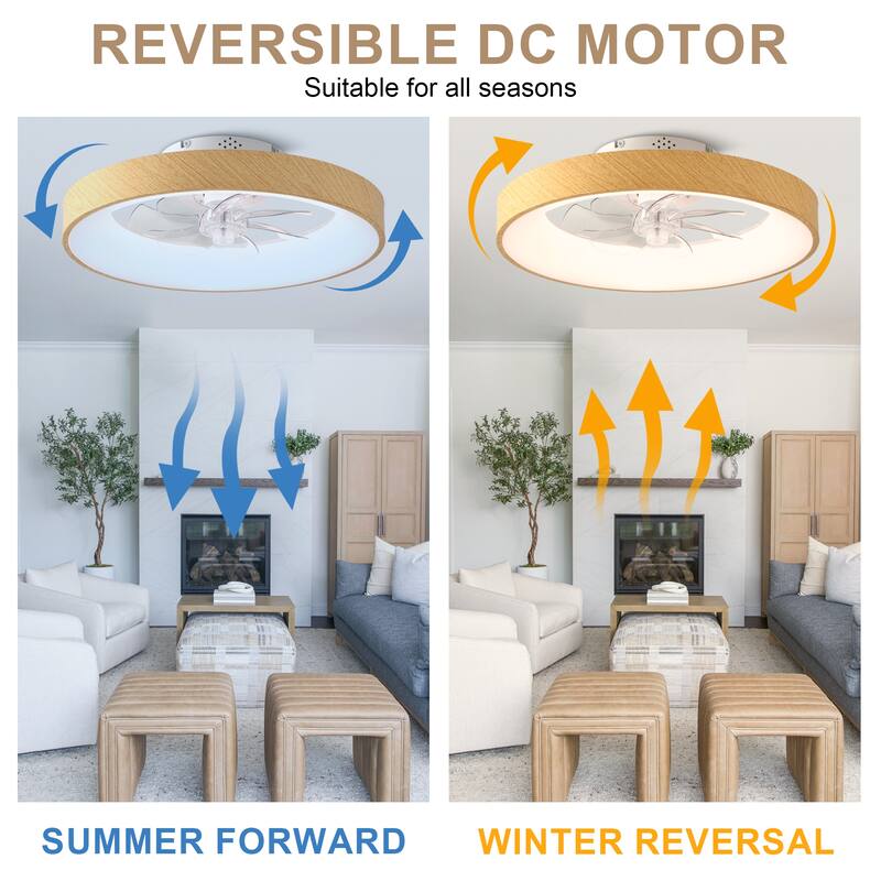 Bella Depot 20" Modern Wood-Look Flush Mount Ceiling Fan with Light and Remote Dimmable RGB Light