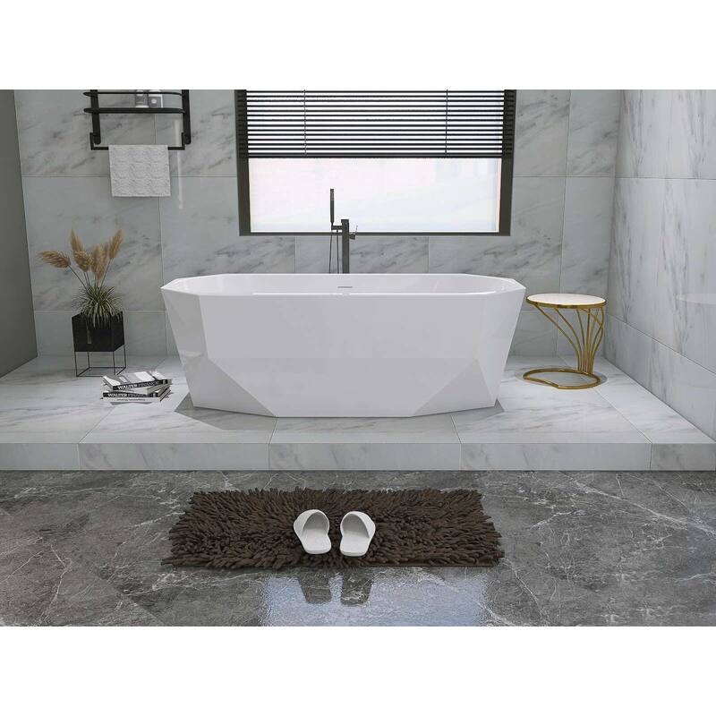 Edward Soaking Diamond Style Bathtub in Glossy White