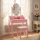 preview thumbnail 1 of 3, Pink Princess Vanity Desk Set with Cushioned Stool& Light Modes,4-Drawer Pink